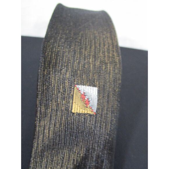 VTG 50's-60s Dark Gold Sharkskin & Crest Rockabilly Skinny Rayon 58" Necktie - Picture 3 of 5